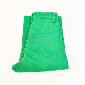 Zara Green Denim Wide Leg Zip Fly High Rise Colored Jeans Size 2